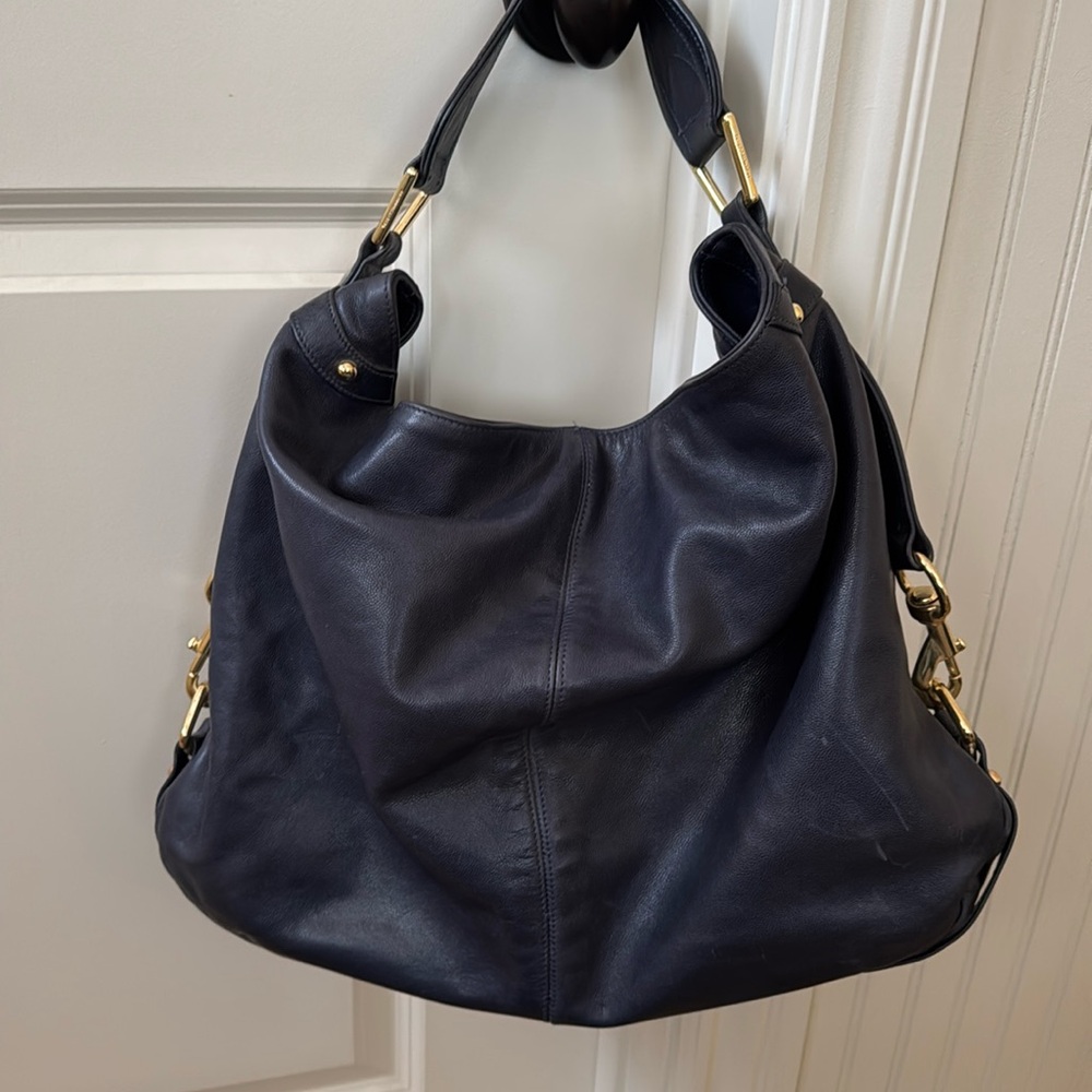 Rebecca Minkoff dark blue bag with gold hardware